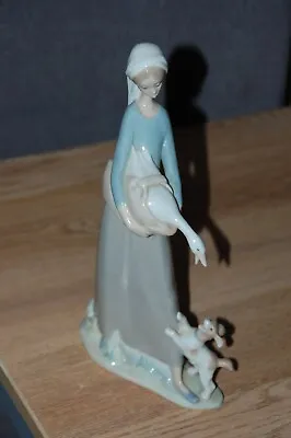 Buy Vintage Nao Lladro Girl With Goose And Dog - Excellent Condition • 19.50£