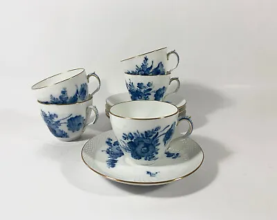 Buy 5x Royal Copenhagen Blue Flower 1870 Gold Rim Coffee Cups & Saucers Set • 179.83£
