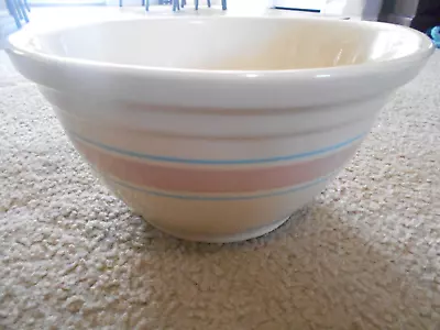 Buy Vintage Large #12 Oven Ware Pottery 12  Pink Blue Stripe Mixing Bowl USA. • 52.84£
