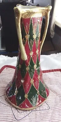 Buy Antique Ewer Vase -Red & Green Diamond Pattern W/ Raised Gold  Flowers • 474.18£