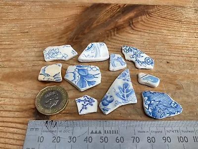 Buy Northumberland Beach Combing Sea Pottery Pieces 10 Small Blue Art Crafts Mosaic • 9.99£