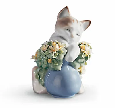 Buy New Lladro Dreamy Kitten Cat Figurine #6567 Brand Nib Flowers Cute Save$$ F/sh • 363.48£