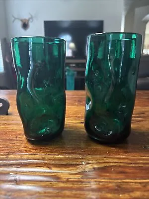 Buy Blenko Emerald Green Crackle Glass 16 Oz Tumblers (two) 418L. • 45.52£