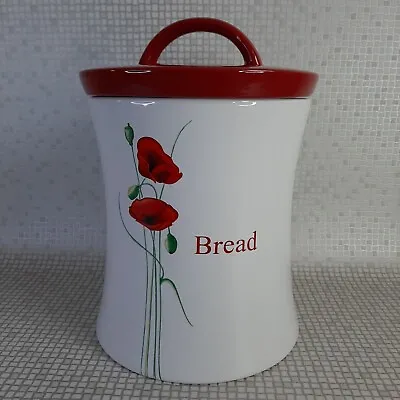 Buy Dunelm Ceramic Poppy Bread Bin Canister Jar Waisted White Red Poppies VGC Crock • 39.99£