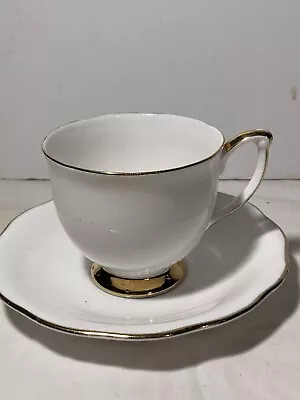 Buy Staffordshire Teacup And Saucer Crown Fine Bone China Teacup Classic White Gold • 17.25£