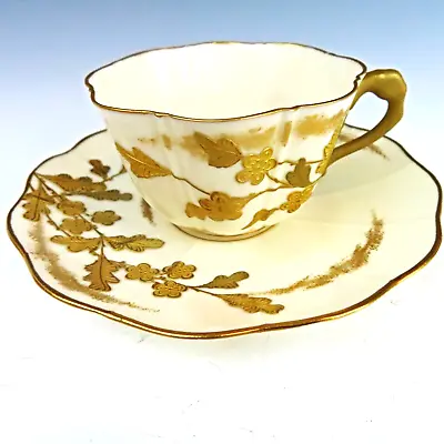 Buy Antique American Belleek Ott & Brewer Tea Cup & Saucer Gold Design 1883-1893 • 189.40£