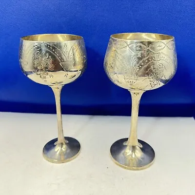 Buy Goblet Tall Stem Pair Of Silver Plate Vintage Cup Decorative Drinking Vessels • 19.97£