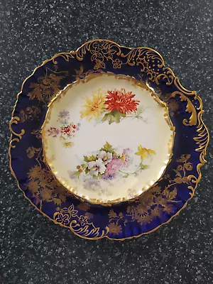 Buy ANTIQUE HAMMERSLEY FLORAL CABINET PLATE COBALT SURROUND Approx 8.75  In Daimeter • 26.99£