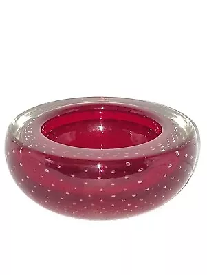 Buy Whitefriars Ruby Red Controlled Bubble Pattern Bowl  • 10£