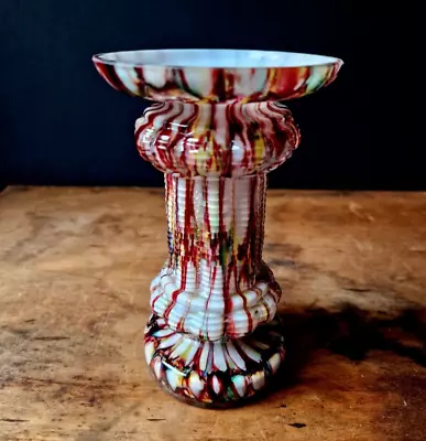 Buy Antique Franz Welz Ribbed 'Spatter Glass' Jardiniere Candle Holder Vase • 75£