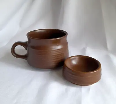 Buy Vintage Langley Pottery Spoon Rest & Coffee Cup Brown Hand Crafted C 1966 - 1976 • 4.99£