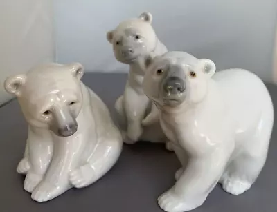 Buy Lladro Set Of Three ~ Different White Polar Bears ~ Designed By Juan Huerta 1972 • 95£