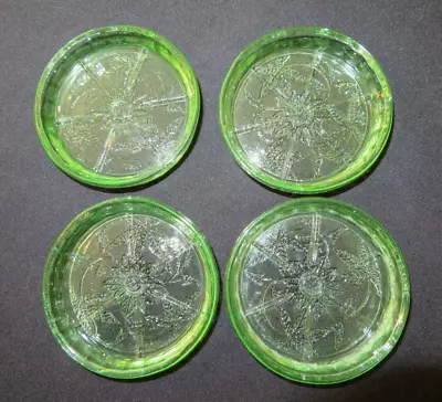 Buy 4 Floral Poinsettia Depression Green Coasters 1930's • 33.26£