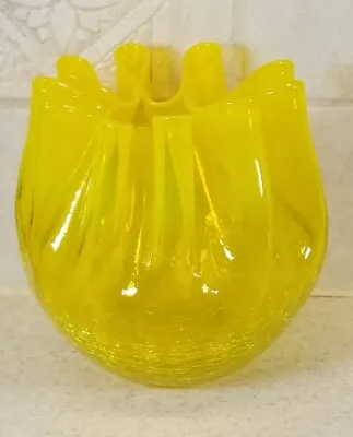 Buy Vintage Pilgrim Glass Crimped Crackle Bowl Lemon Opalescent 5  Vase Excellent!  • 57.63£