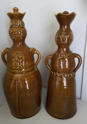 Buy Woburn Pottery Fun  Flagons Man And Women Vintage Honey Glaze. • 50£