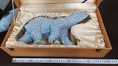 Buy HEREND POLAR BEAR WALKING PORCELAIN Figurine Blue Fishnet Vintage • 1,164.27£