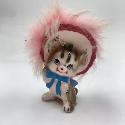 Buy California Creations By Bradley Japan Ceramic Kitten Pink Fur Trim Figurine • 24.03£