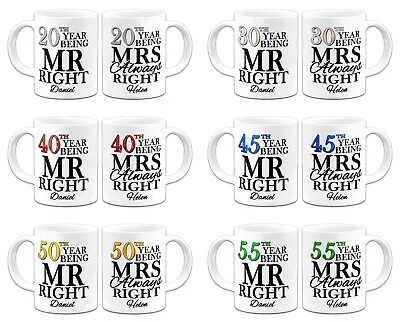 Buy Personalised Pair Of Years Being Mr & Mrs Always Right Novelty Gift Mugs • 14.99£