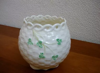 Buy Belleek China Shamrock Pierced Rim Basket Weave Plant Pot / Vase • 15£