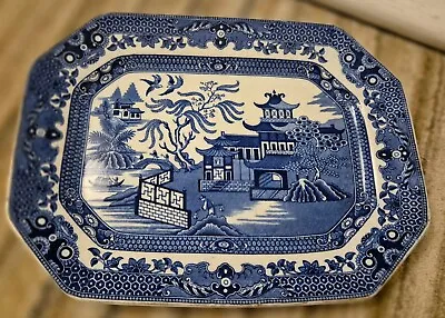 Buy ANTIQUE Early 19th  CENTURY   BLUE WILLOW  PATTERN  SERVING PLATTER • 10.99£
