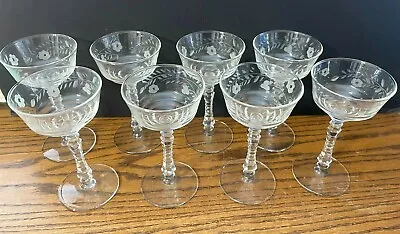 Buy Set Of 8 Vintage Antique Crystal Etched Floral Flower Brandy Glasses 5.5  • 57.58£