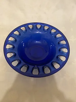 Buy Cobalt Blue Glass Large Vintage Fruit Art Bowl Dish Decorative Lattice Edge • 39.99£