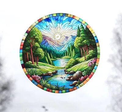 Buy Scenic Decorative Stained Glass Effect Static Cling Window Sticker Colourful • 9.99£