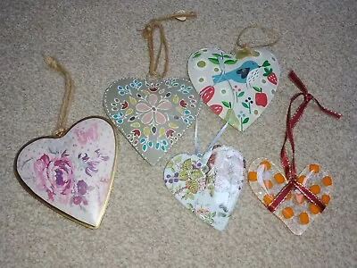 Buy 5 Decorative Multi Coloured Hearts; Glass, Ceramic And Metal • 5£