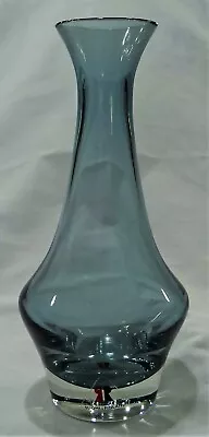 Buy MCM RIIHIMAKI RIIHIMAEN LASI OY FINLAND Smoky Blue 6  Art Glass Vase W Label Vtg • 23.70£
