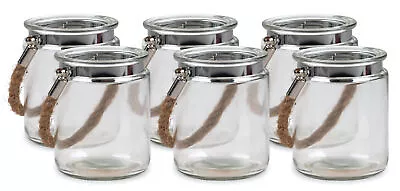Buy Clear Glass Lantern Candle Holders With Rope Handles - Set Of 6 • 12.99£