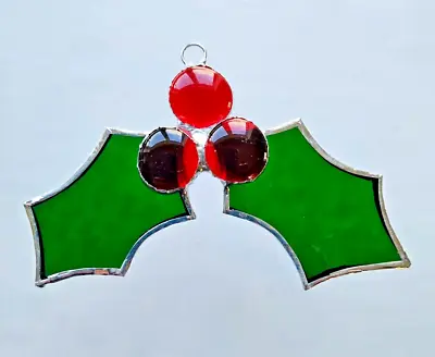 Buy Holly & Red Berries Stained Glass Suncatcher Window Hanging Handmade Xmas Decor • 14.95£