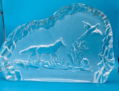 Buy Vintage NYBRO Scandinavian Art Glass Fox Chasing Pheasant Ornament Very Heavy. • 9.99£