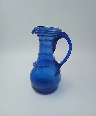 Buy  Cobalt Blue Glass Hand Blown Small Jug With Applied Coil & Handle 12cm Tall • 11.48£