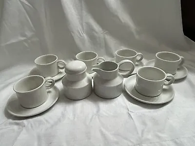 Buy Midwinter Stonehenge England White Pottery Sugar & Creamer Cups & Saucers Set • 38.36£