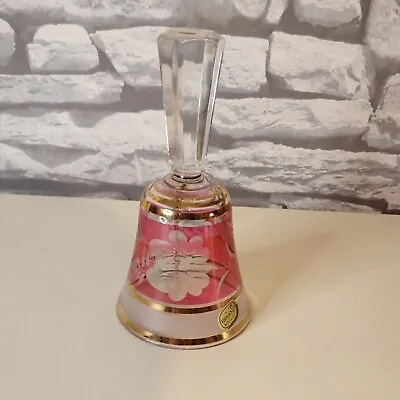 Buy Vintage Bohemia Glass Bell Cranberry Red Floral Engraved Ornament Bell • 7£