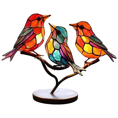 Buy Stained Glass Birds On Branch Desktop Ornaments Birds On Branch UK Stock • 9.59£