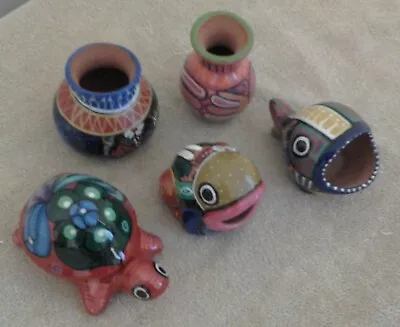 Buy Vintage Lot Of 5 Mini Painted Mexican Pottery Figurines + 6 Small Pottery Cups • 16.54£