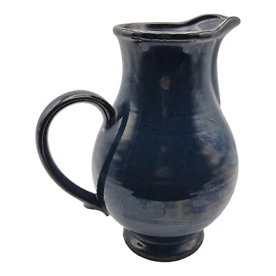 Buy Studio Pottery Jug Dark Blue Pitcher Ceramic Iridescent Jug • 24.95£