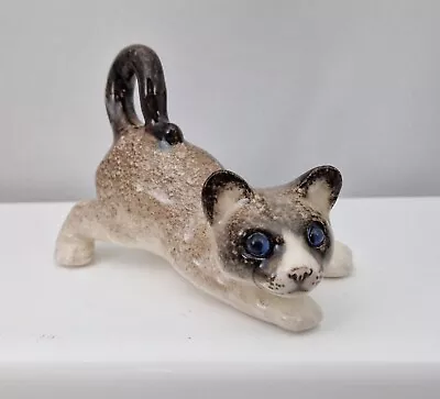 Buy Cute Winstanley Pottery Size 1 Stretching Kitten Blue Cathedral Glass Eyes New • 40£