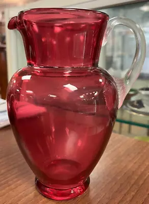 Buy Vintage Cranberry Water Jug With Clear Handle • 20£