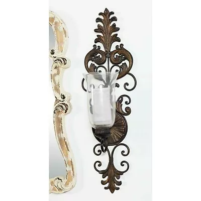 Buy Vintage Victorian Style Candle Sconce Wall Mount Glass Pillar Holder, Antiqued • 84.18£