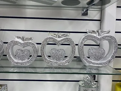 Buy Sparkly Love Apples Set Of 3 Crushed Diamond Crystal Ornament Home Decor Silver  • 29.99£