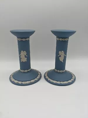 Buy Wedgwood Blue Jasper Ware Pair Of Candlesticks 14.5cm Tall Jasperware  • 24.99£