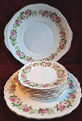 Buy 10 Colclough Pink Roses Plates - 2 Serving Plates ,8 X Cake Plates • 22£