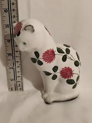Buy Plichta Pottery CAT Figure/ Figurine With CLOVER PATTERN 14.5cm Tall • 7.99£