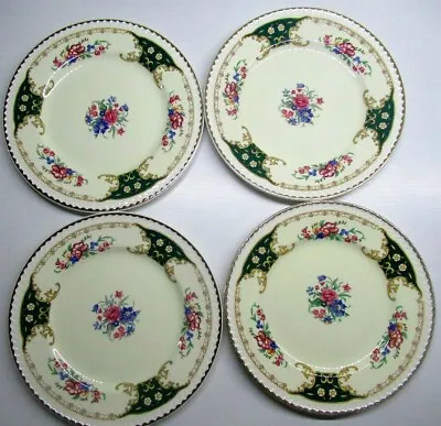 Buy Vintage Portland Cobridge Pottery  Floral Bouquet  Green Design X4 18cm Plates   • 9.99£