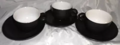 Buy 3 Hornsea Image Black Lancaster Vitramic Tea Cups & Saucers • 24.99£