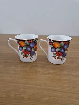 Buy Vintage Pair Of Crown Clarence Bone China  Mugs With Fruit Design Made In The Uk • 9.89£