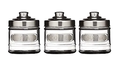 Buy Tea Coffee Sugar Set Of 3 Canisters Jars Caddy Food Storage Pots Glass Container • 9.95£