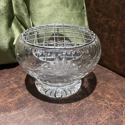 Buy Vintage Footed Cut Glass Crystal Rose Bowl Posy Vase With Flower Frog - 15cm Dia • 11.99£